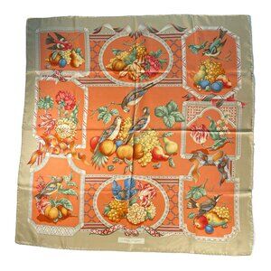 Salvatore Ferragamo Silk Scarf – Birds & Fruit Still Life, Made in Italy